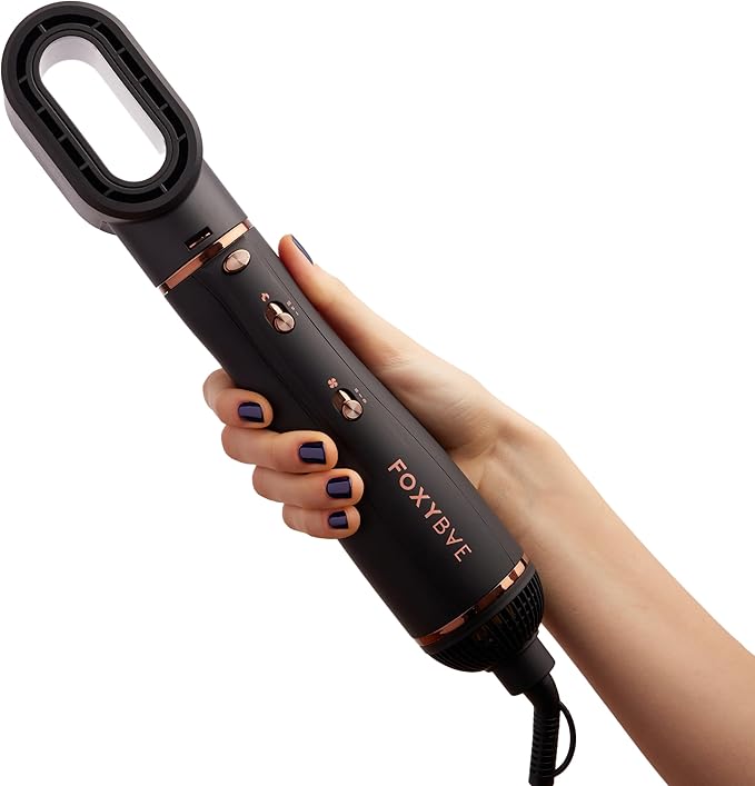 FoxyBae 3-in-1 Ceramic Interchangeable Hair Tools - Blowout Dryer - 3 Detachable Heads: 2.4" Blowout Brush, 1.5" Hot Round Brush & Drying Cylinder Hair Dryer Brush & Hair Styling Set [Black Rose-Gold]-VivaGrace Women