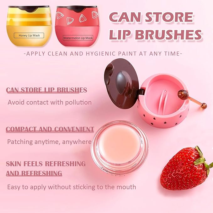 4PCS Bee Lip Balm Honey Pot, Honey & Strawberry & Watermelon&Apple Lime Lip Mask, Lip Balm for Dry Cracked Lips, Lip Scrubs Exfoliator & Moisturizer, Hydrating Lip Balm Honey Lip Balm-VivaGrace Women