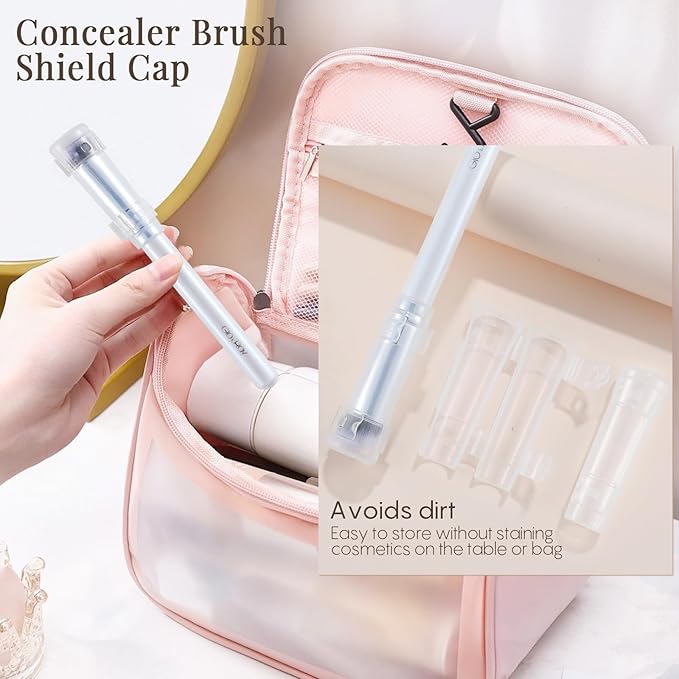 GLO&RAY Concealer Brush Under Eye - Makeup Brush Angled Flat Teardrop, Nose Contour for Powder Pro Concealing Blending for Liquid & Cream Cosmetic, Foundation Brushes Small With Dust Cover (White)-VivaGrace Women