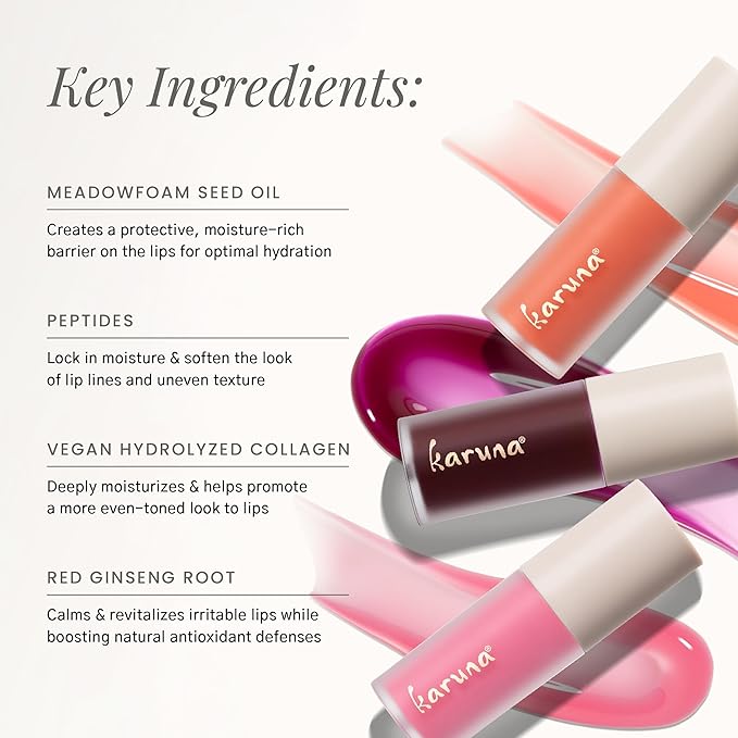 Karuna Skin - Tinted Lip Oil, Soothing & Moisturizing Lip Products with Peptides, Antioxidants, Hydrating Flattering Vegan Lip Tint, Pause, 4.8 mL/0.16 fl. oz-VivaGrace Women