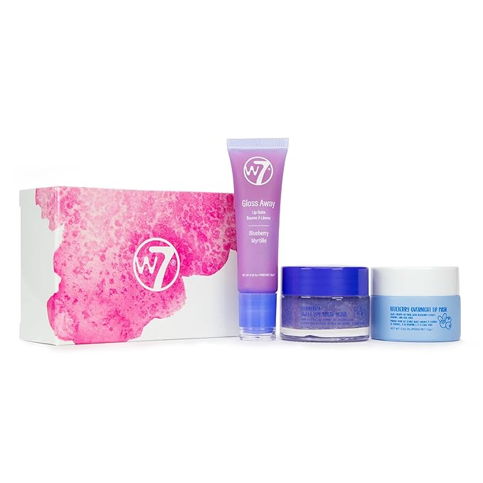 W7 Sweet Dreams Lip Care Trio - 3 Piece Set - Overnight Lip Mask, Lip Balm & Lip Scrub - Blueberry-VivaGrace Women