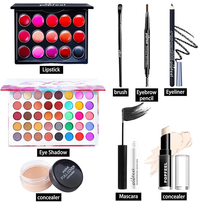 Makeup Kit for Women Full Kit, All in One Makeup Gift Set, Make up Kits for Beginners and Professionals - Eyeshadow Palette, Lipstick, Mascara, Concealer, Brush, Eyeliner, Eyebrow pencil-VivaGrace Women