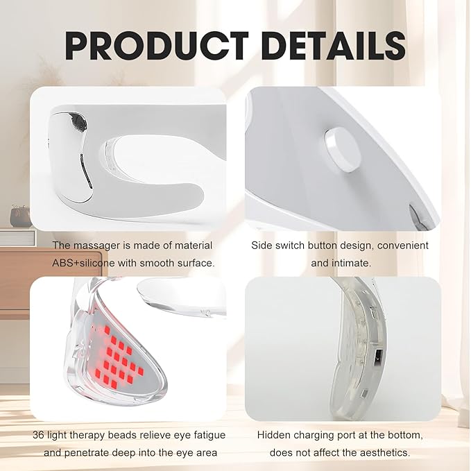 LED Red Light Therapy Eye Device, 3 Modes Red Light Eye Mask with Multi-Frequency Vibration for Anti-Aging, Skin Rejuvenation, Dark Circles, Eye Bags and Wrinkles-VivaGrace Women