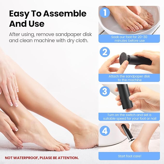 Electric Foot Callus Remover, 2 in 1 | 6 Speed Adjustable Foot File Nail Grinder with Sandpaper Disks, Professional Sander Pedicure Tool for Feet Dead Skin, Self Care Gifts for Women Mom Lover Friends-VivaGrace Women