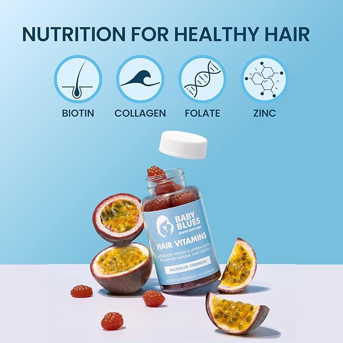 Baby Blues Postpartum Hair Loss Vitamins - Passion Fruit Gummies with Biotin, Collagen, & Folate-VivaGrace Women