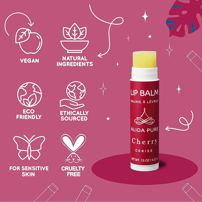 Cherry Lip Balm Collection, Vegan Lip Balm Set, Beeswax Free, with Avocado Oil, Organic Jojoba Oil, and Vitamin E, Natural Moisturizer for Dry, Chapped Lips, 3 Tube Set-VivaGrace Women