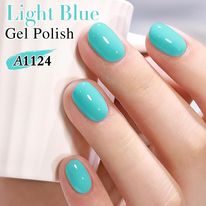 Double Rhythm 0.50 OZ Gel Polish Hema Free Same Color Same Bottle Golden Round Translucent Neutral Natural Milky 15 ML Jelly UV Polish Art DIY at Home (Pastel Blue-C1124)