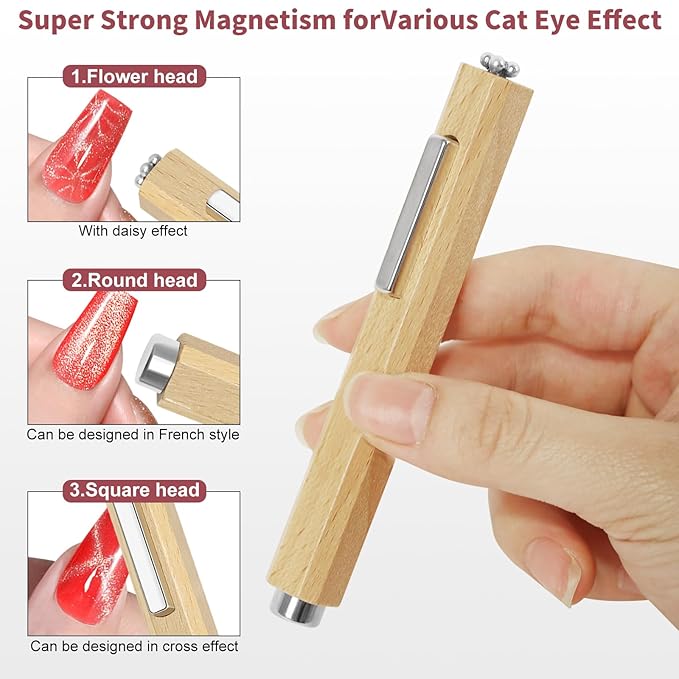 3 in 1 Nail Magnet, Multifunctional Cat Eye Gel Nail Polish Magnet with Octagonal Mahogany Shell Protective Cover for Cat Eye Nail Art Design (Original Wood)