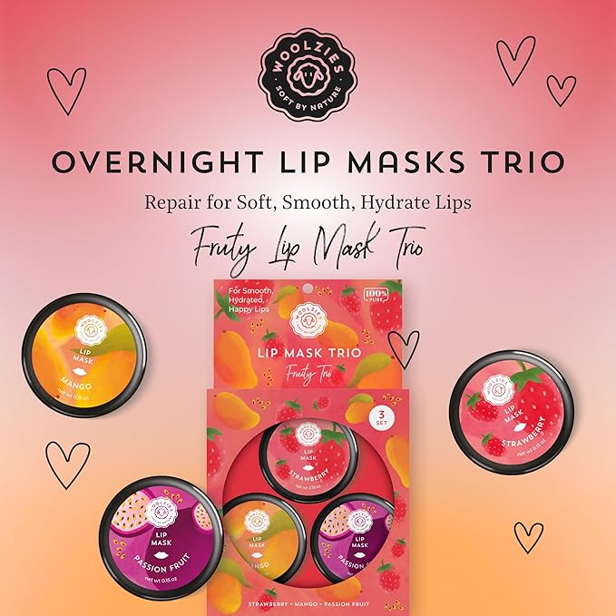 Overnight Lip Sleeping Masks Trio - Set of 3 All Natural Hydrating Lip Treatment - Overnight Repair for Soft, Smooth, Hydrated Lips (3 Pack, Fruity Trio)-VivaGrace Women