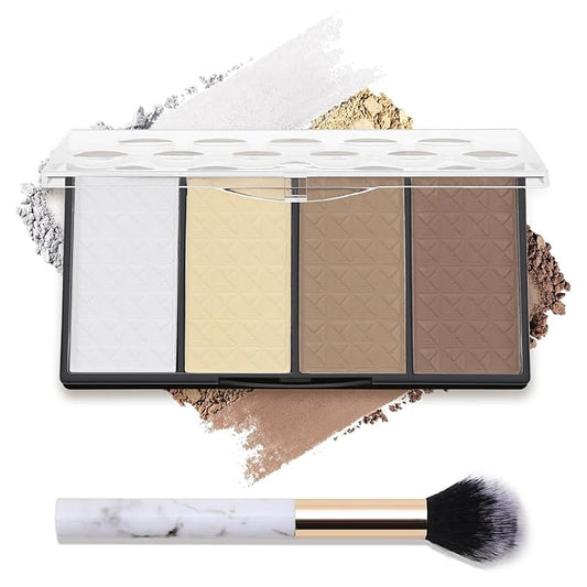 Contour Highlighter Blush Powder Makeup Palette, 4 Colors Matte Face Contour Shading with Professional Makeup Brush-VivaGrace Women