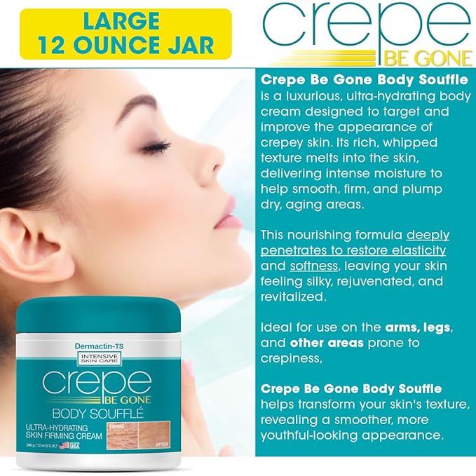 Crepe Be Gone Body Souffle Classic - Large 12 ounce - Ultra Hydrating Crepe Skin Firming Cream for Neck,Chest, Arms & Legs-VivaGrace Women