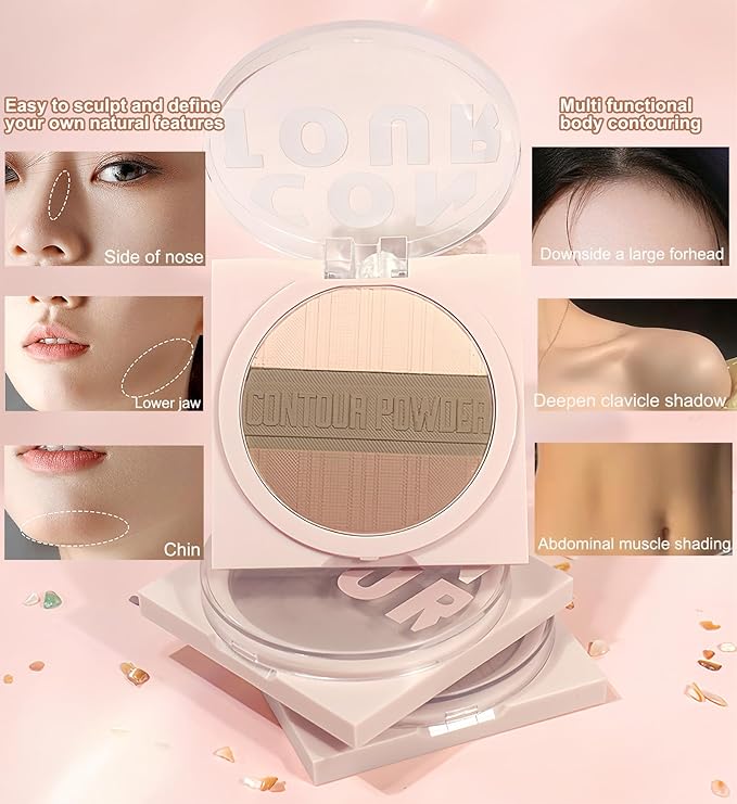 Contour Powder Makeup Palette Matte Shimmer Face Sculpting Shading Silky Smooth Tone Tuning Flawless Pressed Powder Bronzer for Warm Skin Tone, 01 Warm Brown-VivaGrace Women