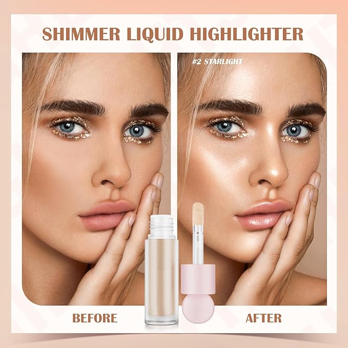Liquid Highlighter Natural Glow For Face & Body, Waterproof Moisturizing Light Liquid Luminizer For Long Lasting Shimmer, Contour Highlighter Stick Easy to Apply with Cushion Applicator-VivaGrace Women