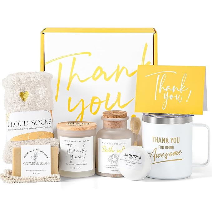 Thank You Gifts for Women, 8pcs Employee Appreciation Gifts Baskets for Women Thank You Farewell Gifts for Coworkers Teacher Boss Hostess Secretary Nurse Mom Pastor- Best Spa Gratitude Box w/Candle-VivaGrace Women