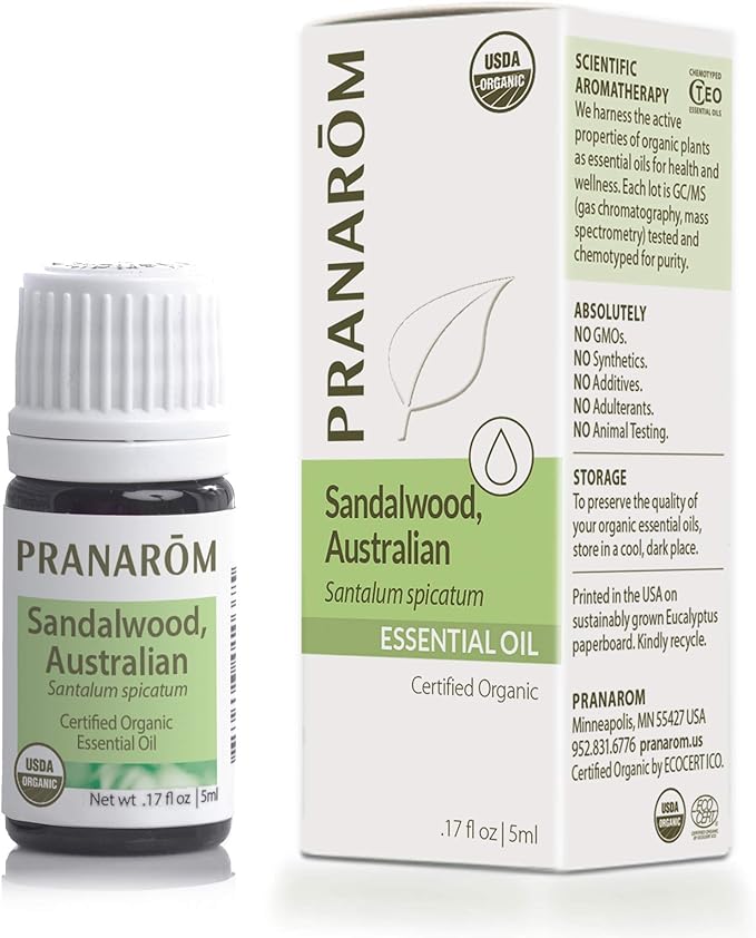 Pranarom USDA Certified Organic Australian Sandalwood Essential Oil (5ml), 100% Pure Natural Therapeutic Grade for Home Diffusing, Aromatherapy, Skincare, Candle Making, DIY Perfumes-VivaGrace Women