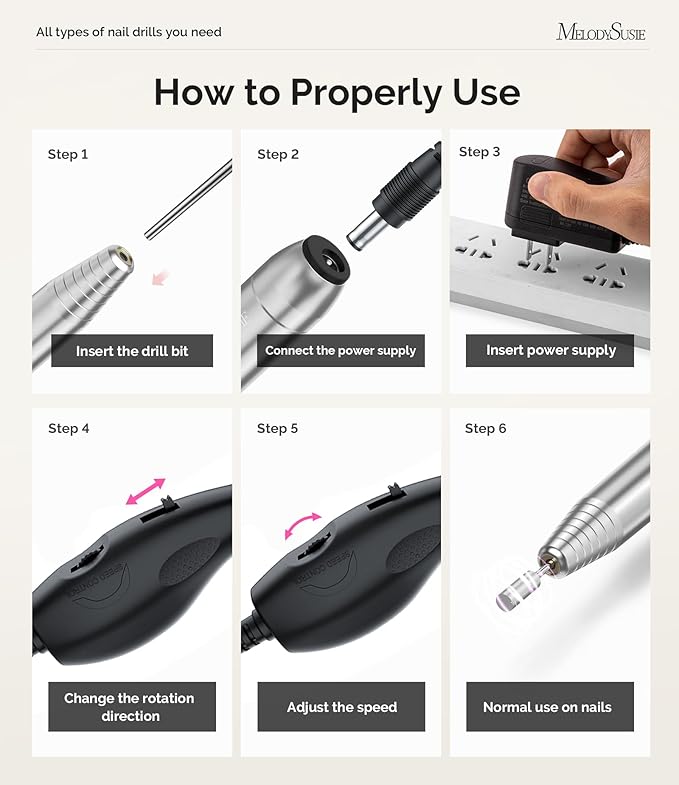 MelodySusie Portable Electric Nail Drill,PC120B Compact Efile Electrical Professional Nail File Kit for Acrylic, Gel Nails, Manicure Pedicure Polishing Shape Tools Design for Home Salon Use, Silver-VivaGrace Women