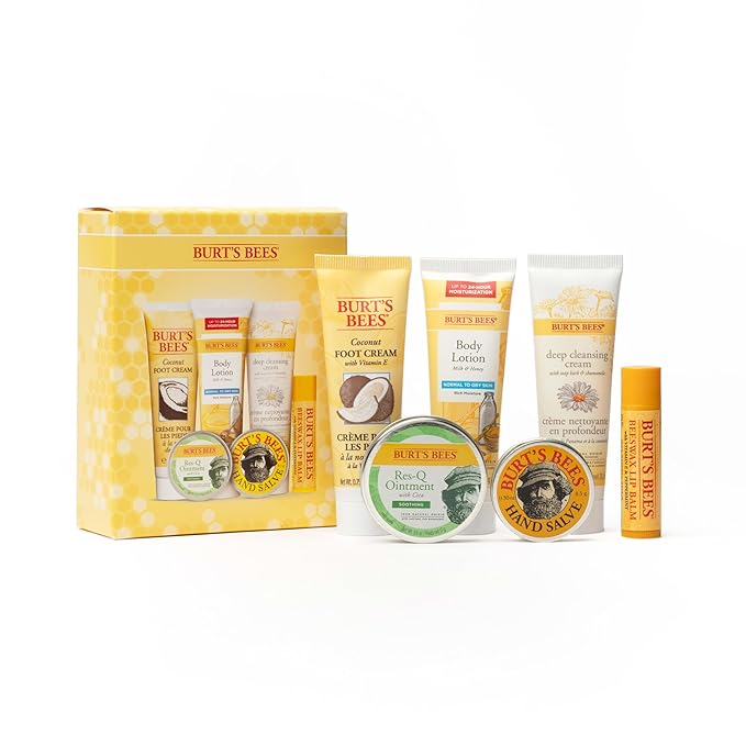 Burt's Bees Back to School Gifts Ideas, 6 College Dorm Products, Timeless Minis Set – Beeswax Lip Balm, Coconut Foot Cream, Milk & Honey Body Lotion, Deep Cleansing Cream, Res-Q Ointment & Hand Salve-VivaGrace Women