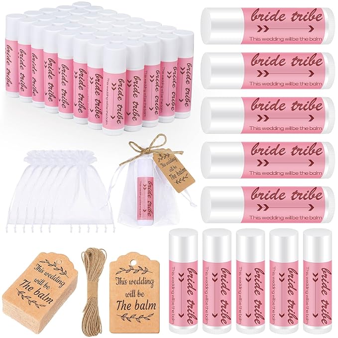 50 Set Bridal Shower Lip Balm Gifts Bulk Wedding Bridal Shower Lip Balms Gifts with 50 Organza Bag 50 Thank Tag Bridal Shower Favors Bridesmaid Proposal Stuffer for Bachelorette Party Supplies-VivaGrace Women