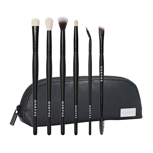 Morphe Eye Stunners Brush Set - 6 Piece Eyeshadow Brush Set - Lining, Blending & Angled Eyeshadow Brushes - Made with Natural & Synthetic Bristles and Includes Makeup Brush Case (6 Count)-VivaGrace Women