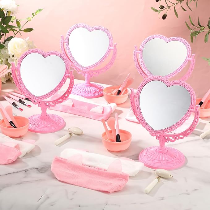 8 Set Spa Party Supplies for Girls Including 8 Heart Shaped Stand Mirrors 8 Jade Roller for Face 8 Face Brushes Kit 8 Face Mask Mixing Bowl 8 Headband for Sleepover Birthday Party Favors-VivaGrace Women
