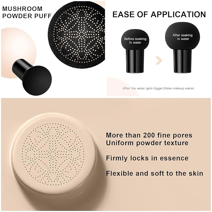 Mushroom Head Air Cushion CC Cream Foundation - Moisturizing Concealer for Even Skin Tone - Makeup Base Primer (#01 Ivory White)-VivaGrace Women