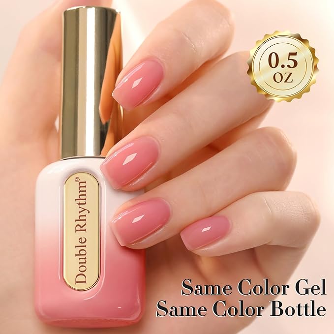 Double Rhythm 0.50 OZ Gel Polish Hema Free Same Color Same Bottle Golden Round Translucent Neutral Natural Milky 15 ML Jelly UV Polish Art DIY at Home (Milky Pink-C1323)
