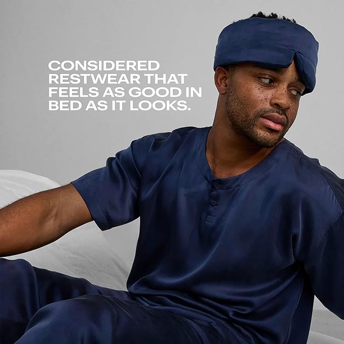 Lunya Sleep Mask with Box - Washable Silk Sleeping Mask and Headband for Beauty Routines - Thermoregulating Comfort for Restful Nights - Silk Eye Mask for Women - Large - Deep Blue-VivaGrace Women