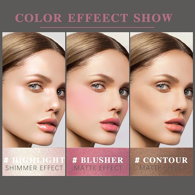 3 Pcs Cream Blush Contour Highlighter Stick for Cheeks Eyes Lips Lightweight Dewy Finish Blush Stick Waterproof Long Lasting Contour Stick Trio Wand Face Makeup Set for Girls and Women (2+5+6)-VivaGrace Women