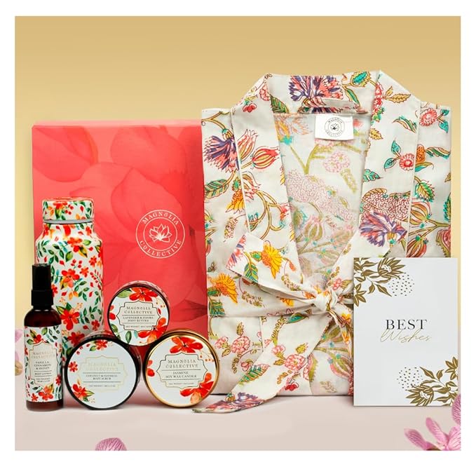 Spa Gift Set with Robe - 7 pc for New Mothers Postpartum Moms & Expecting- Luxurious Gift Set w Jasmine Candle Honey Lotion Coconut Oatmeal Body Scrub - All-Natural for Self-Care. Push present.-VivaGrace Women