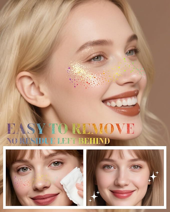 Glitter Freckles, Holographic Multichrome Freckles Temporary Face Tattoos, Body Face Glitter for Women Girls, Country Concerts Singer Festival Rave Accessories (iridescent - 10 pcs)-VivaGrace Women