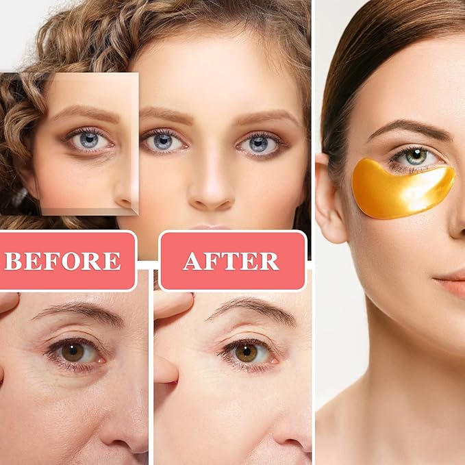 30 Pairs 24K Gold Under Eye Patches,Crystal Collagen Under Eye Mask,Puffy Eyes and Dark Circles Treatments,Moisturising&Hydrating Under Eye Patch Pads for Reducing Fine Lines Eye Bags(Gold)-VivaGrace Women