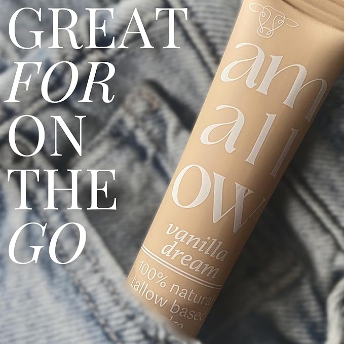 All Natural Tallow Lip Balm Squeezable Tube - Grass Fed/Finished Beef Tallow + Organic Beeswax & Vanilla Essential Oil .5 OZ (Vanilla Dream)-VivaGrace Women