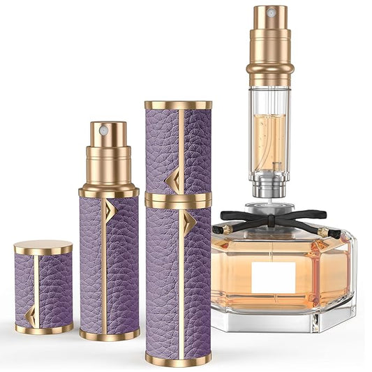 Perfume Travel Refillable Bottle,Genuine Leather Bottom-Filling Fragrances Perfume Atomizer,Mini Cologne Dispenser,Portable Sprayer Pocket Size for Cruise Car Trip Purse Gift 5ml (Purple)-VivaGrace Women