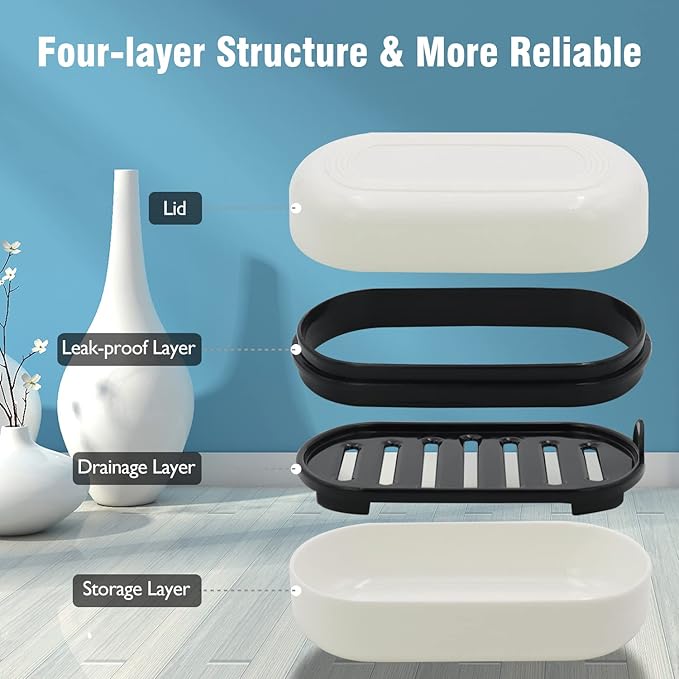 Travel Soap Container, Leakproof Soap Box, Travel Soap Holder with Removable Draining Layer, Portable Soap Case for Traveling, Camping, Gym (White, 1 Pack)-VivaGrace Women
