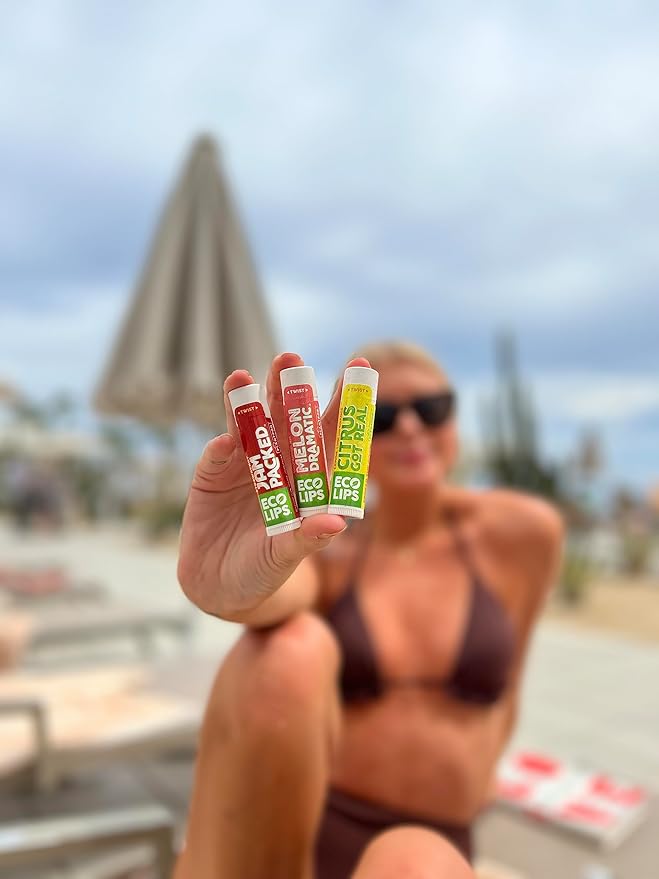 Eco Lips Freshly Squeezed Organic Fruit Lip Balms - Citrus Got Real (Lemon/Lime), Melondramatic (Watermelon), Jam Packed (Strawberry) Plastic-Free Plant Pod 6-pack by Eco Lips 100% Natural.-VivaGrace Women