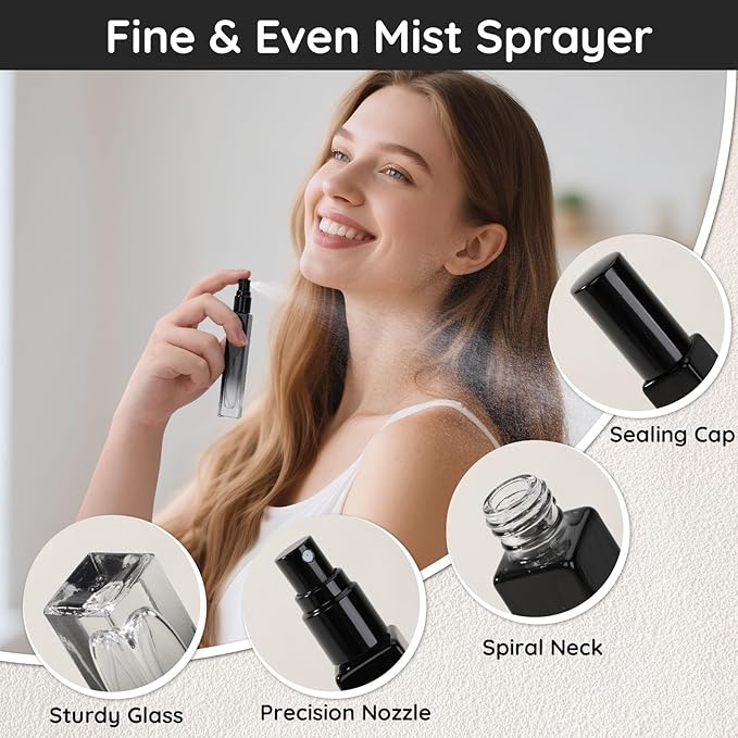 Segbeauty 0.34oz Refillable Glass Perfume Bottle,10 Pack of 10ml Perfume Container For Travel, Empty Atomizer Sprayer for Cologne Dispenser, Travel Sample Bottles Cologne Making Kit with Refill Tool-VivaGrace Women