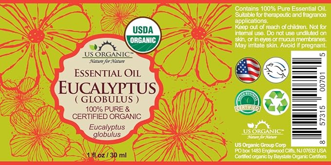 US Organic 100% Pure Eucalyptus Essential Oil (Globulus) - USDA Certified Organic, Steam Distilled - W/Euro droppers (More Size Variations Available) (30 ml / 1 fl oz)-VivaGrace Women