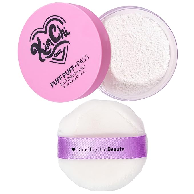 Kimchi Chic Beauty Puff Puff Pass Set and Bake Powder, Loose Face Powder with Extra Fluffy Setting Powder Puff, Soft Lavender Face Makeup for Uneven Skin Tone, 01 lvander-VivaGrace Women