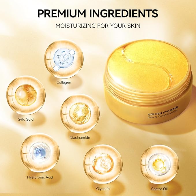 Under Eye Patches for Dark Circles and Puffiness, 60Pcs Under Eye Mask for anti Wrinkles & anti Aging, 24K Gold Eye Gel Pads with Collagen to Reduce Eye Bags, Puffy Eyes Treatment, Hydrating Eye Mask-VivaGrace Women