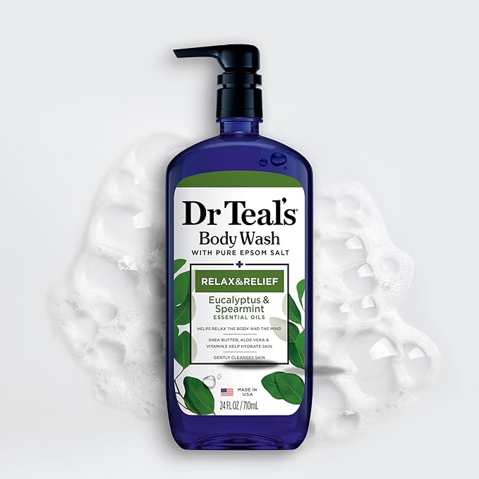 Dr Teal's Body Wash with Pure Epsom Salt, Relax & Relief with Eucalyptus & Spearmint, 24 fl oz (Pack of 4) (Packaging May Vary)-VivaGrace Women