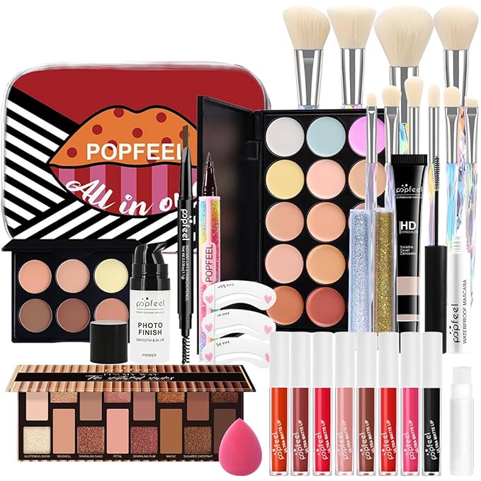 Makeup Kit for Women Full Kit, All in One Makeup Sets for Teens Girls Beginner Gift, Includes Eyeshadow Palette, Liquid Foundation, Concealer, Lip Gloss, Mascara, Powder Puff-VivaGrace Women