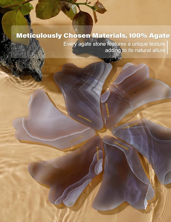 Gua Sha Stone, Gua Sha Facial Tools, Authentic Agate Stone Guasha Tool for Face Massager, Facial Sculpting Lifting Shaper, Genuine Agate Stone Patent Design-VivaGrace Women