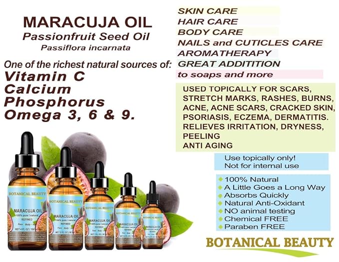MARACUJA OIL 100% Pure Natural Cold Pressed Undiluted for Face, Skin, Hair, Body, Lip, Nails 0.5 Fl.oz.- 15 ml Rich in Vitamin C-VivaGrace Women