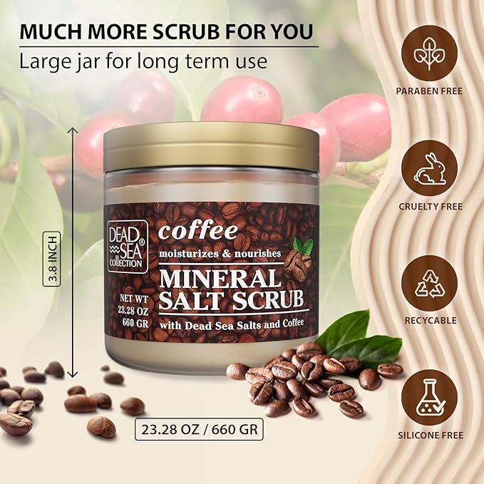 Dead Sea Collection Coffee Scented Salt Body Scrub - Large 23.28 OZ - with Pure Oils and Dead Sea Minerals-VivaGrace Women