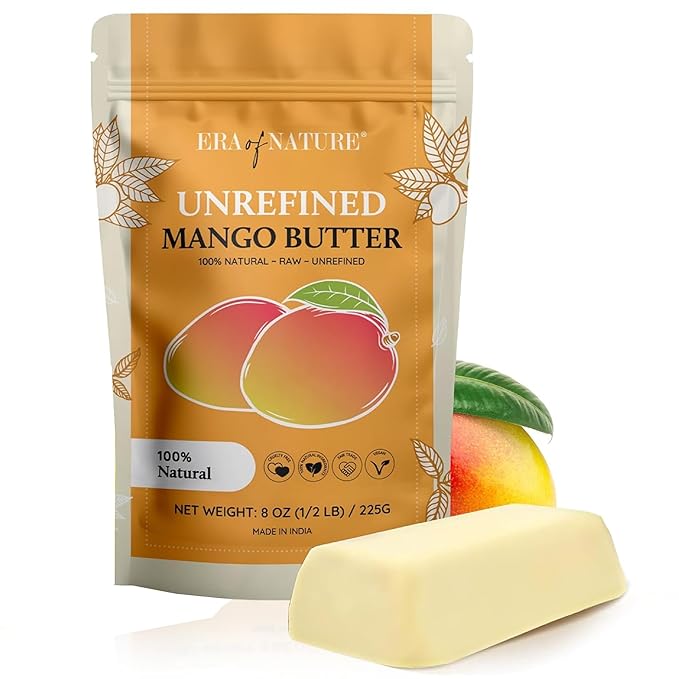 era of nature Organic Unrefined Raw Mango Body Butter Block 8oz - Moisturizing Mango Seed Raw Butter Bar for Skin & Hair, DIY Lip Balm Base, Cream, Soap & Lotion Making Supplies Kit, Personal Skincare-VivaGrace Women
