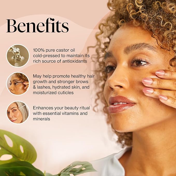 Kitsch Organic Castor Oil for Hair Growth - 100% Pure Castor Oil, Organic Cold Pressed Unrefined Glass Bottle for Face, Skin, Lashes, Brows, Scalp, Nails & Belly Button - Hexane Free, USDA - 2 oz-VivaGrace Women