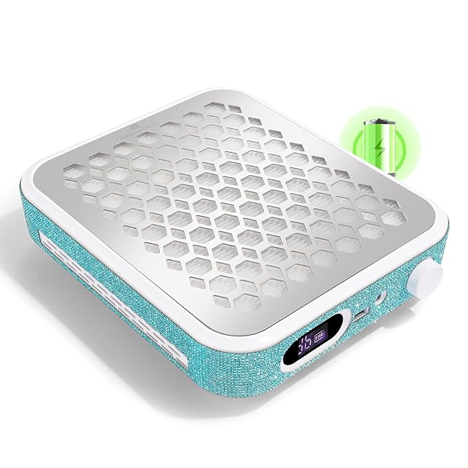 Nail Dust Collector, Rechargeable Dust Collector Nail Tech, Powerful Vacuum Fan Vent Dust Collector Extractor Dust Suction Machine for Acrylic Nails Polishing, Nail Salon&Home, Blue-VivaGrace Women