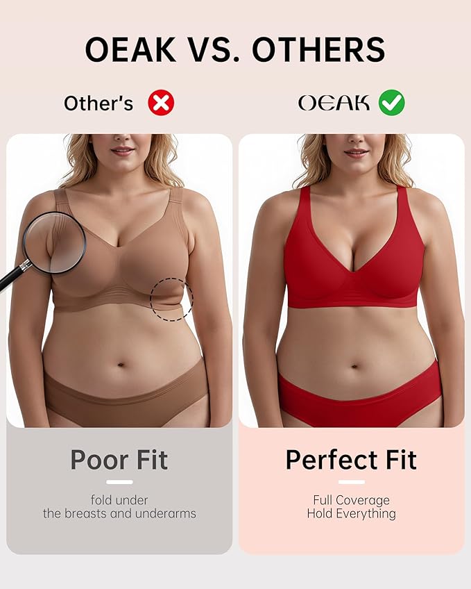 OEAK Womens Deep V Bras Wireless Comfortable Bra Supportive No Underwire Bras Tshirt Push Up Bralettes Plunge Seamless Bra-VivaGrace Women