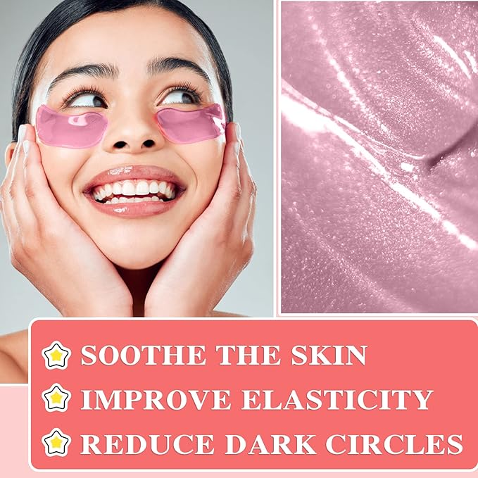 30 Pairs 24K Pink Under Eye Patches,Crystal Collagen Under Eye Mask,Puffy Eyes and Dark Circles Treatments,Moisturising&Hydrating Under Eye Patch Pads for Reducing Fine Lines Eye Bags(Pink)-VivaGrace Women