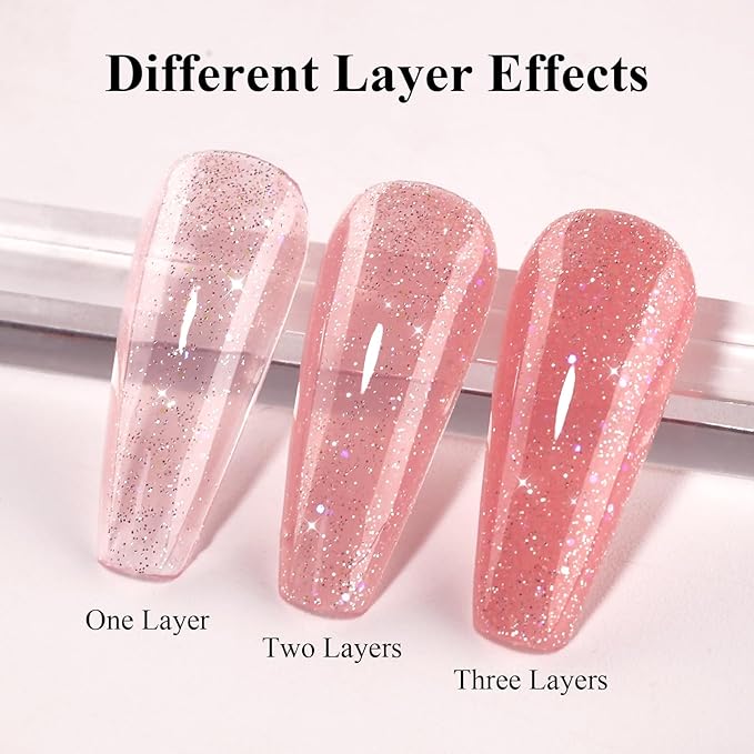 Imtiti Shimmer Pink Gel Nail Polish, 15ml Translucent Jelly Glitter Pink Polish for Nail Art DIY French Manicure at Home